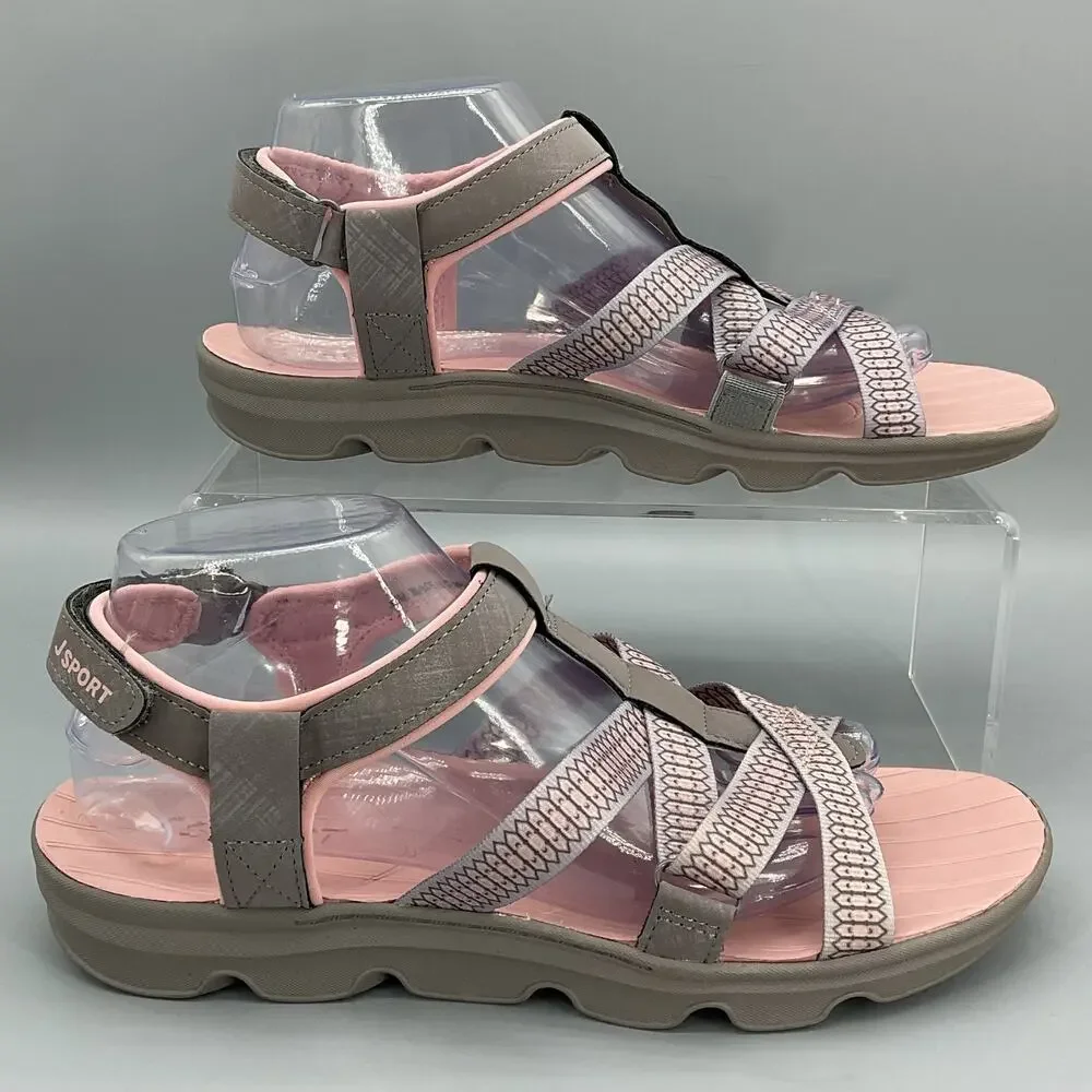 NEW Jsport Women’s Kaia Walking Sandals Grey/Pink Size 8